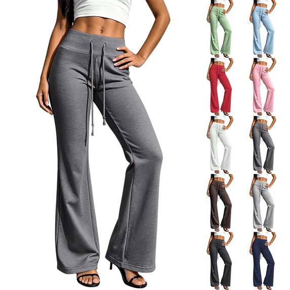 Jopfuhed Women's High Waisted Flare Leg Pants Drawstring Stretchy Butt Lifting Sweatpants Solid Color Lounge Workout Yoga Pants,Sizes S-2XL