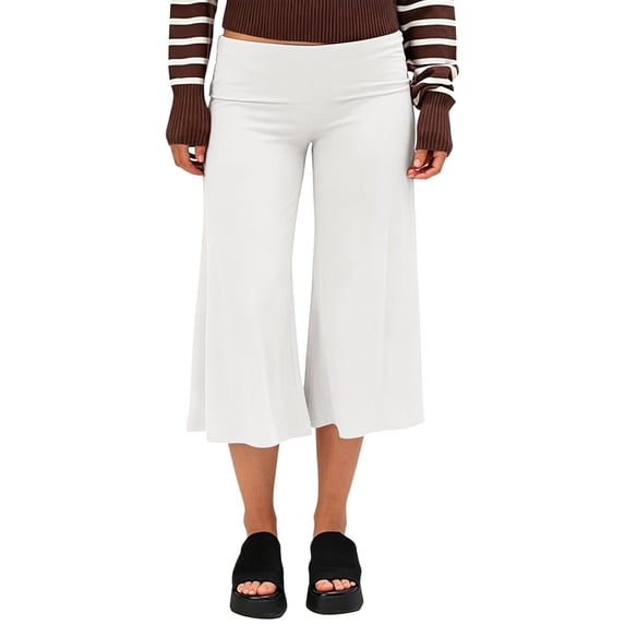Jopfuhed Women's Wide Leg Capri Pants Stretchy High Waisted Tummy Control Yoga Capris with Pockets Loose Lounge Workout Running Cropped Pants,Sizes S-2XL