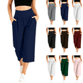 thumbnail image 1 of Jopfuhed Women's Wide Leg Yoga Pants Elastic High Waist Tummy Control Capri Pants with Pockets Side Flowy Gym Workout Jogging Pants,Sizes S-3XL, 1 of 9