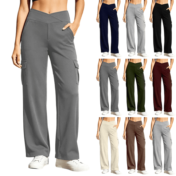 Jopfuhed Women's Wide Leg Yoga Pants High Waist Stretch Pull On Trousers with Pockets Loose Lounge Workout Joggers Cargo Pants,Sizes S-3XL