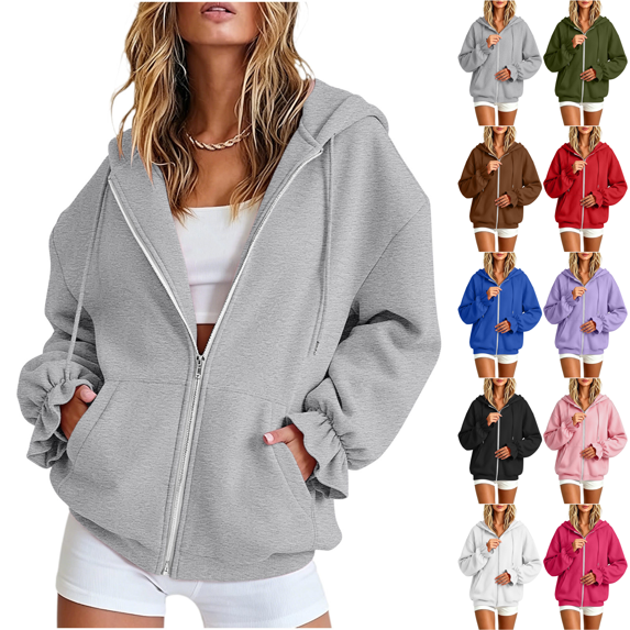 Jopfuhed Womens Zip Up Hoodie Floral Long Sleeve Oversized Fleece Sweatshirt Jacket with Pockets Trendy 2026 Fall Winter Casual Hooded Jackets,Sizes S-2XL