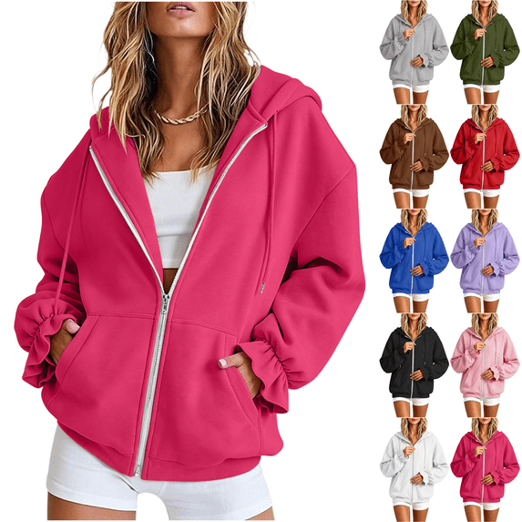 Jopfuhed Womens Zip Up Hoodie Floral Long Sleeve Oversized Fleece Sweatshirt Jacket with Pockets Trendy 2026 Fall Winter Casual Hooded Jackets,Sizes S-2XL