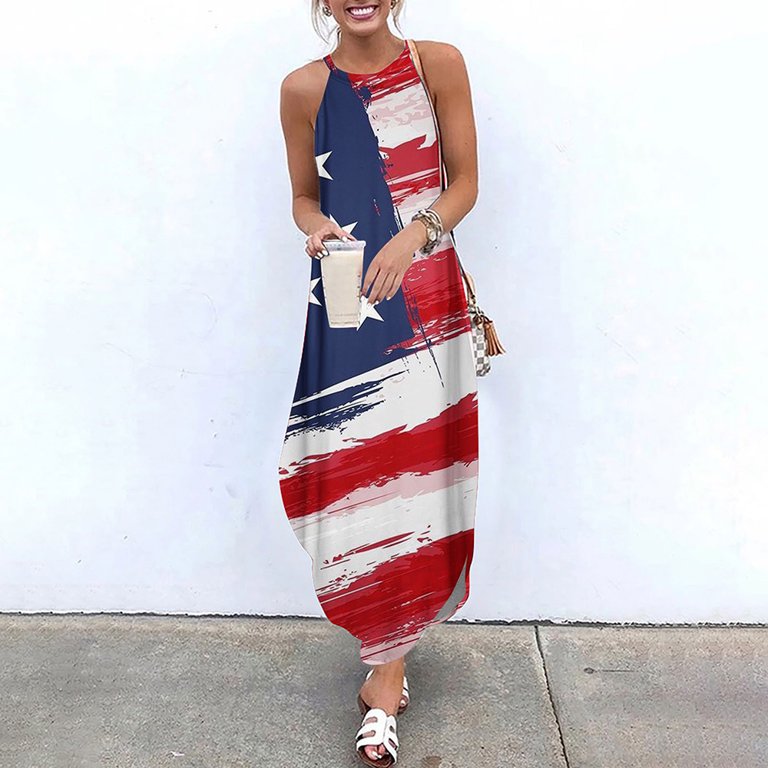 Jophufed 4Th of July Independence Day American Flag Sundress,Women's Summer Casual Sleeveless Halter Neck Suspender Skirt Slit Maxi Print Dress - Walmart.com Jophufed 4Th of July Independence Day American Flag Sundress,Women's Summer Casual Sleeveless Halter Neck Suspender Skirt Slit Maxi Print Dress - Walmart.com