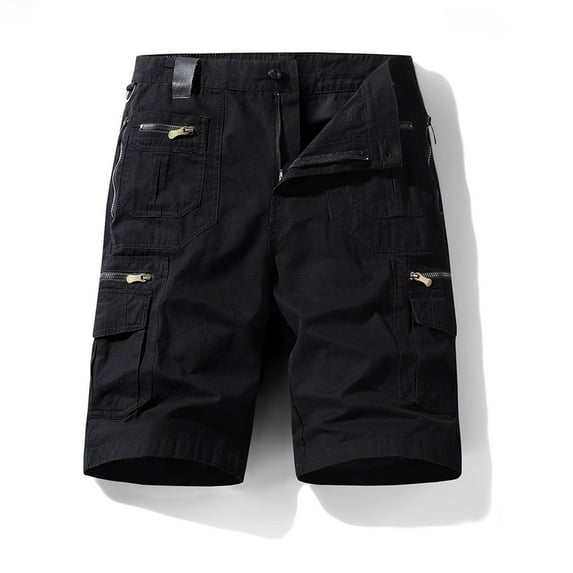 Jophufed Fashion Men's Pants Pocket Zipper Buttons Solid Leisure Time Tooling Shorts Cargo Pants