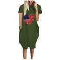 thumbnail image 1 of Jophufed Independence Day Women's Summer Fashion Flag Print Glory Mini Dress Casual Short Sleeve With Pocket Round Neck Loose Dress, 1 of 1