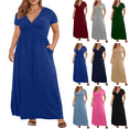 thumbnail image 1 of Lenago Plus Size Summer Dresses for Women 2025 Maxi Dress V-Neck Short Sleeve Dresses for Party Casual Summer Maxi Dresses for Women with Pockets, 1 of 9