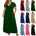 thumbnail image 1 of Lenago Plus Size Summer Dresses for Women 2025 Maxi Dress V-Neck Short Sleeve Dresses for Party Casual Summer Maxi Dresses for Women with Pockets, 1 of 9