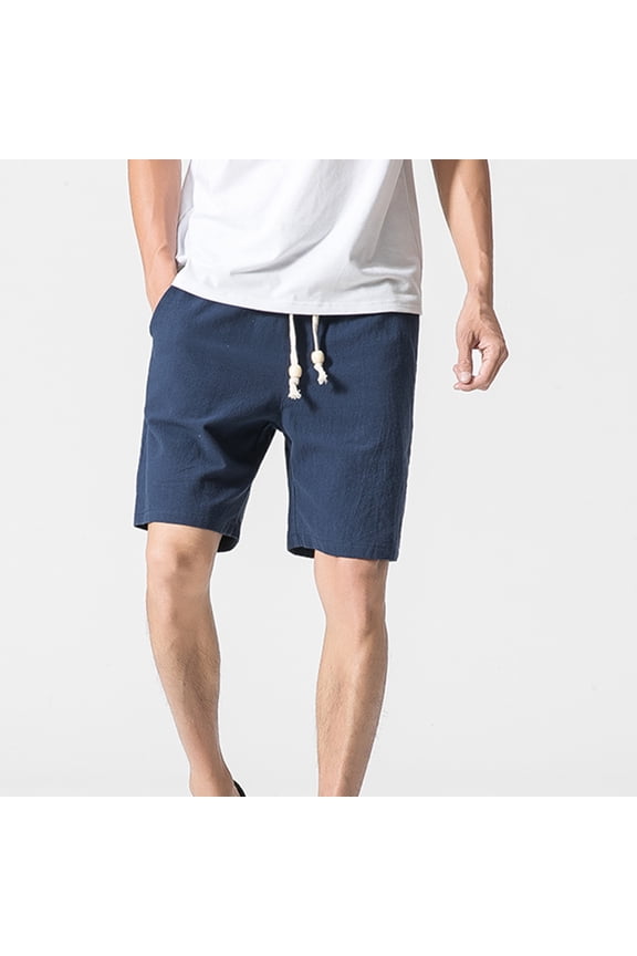 Jophufed Shorts Men's Pants Summer Cotton Hemp Loose Casual Capris Large Men's Pants Beach Pants