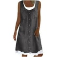 thumbnail image 1 of Lenago Summer Denim Shirt Dresses for Womens Sleeveless Floral Printing Loose Fake Two-Piece Jean Midi Dress Button Down Casual Shift Dress Tunic Top, 1 of 5