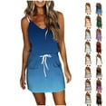 thumbnail image 1 of Jophufed Women Casual V-Neck Short Sleeve Bandage Pocket Stripe Printing Loose Tank Petite Sundresses Cute Dress, 1 of 7