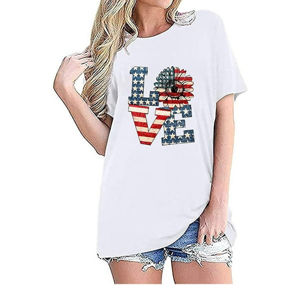 Jophufed Summer Tops for Women 2025 Fashion Casual Printing O-Neck Loose Short Sleeve T-shirt Pullover Tops Labor Day Sale