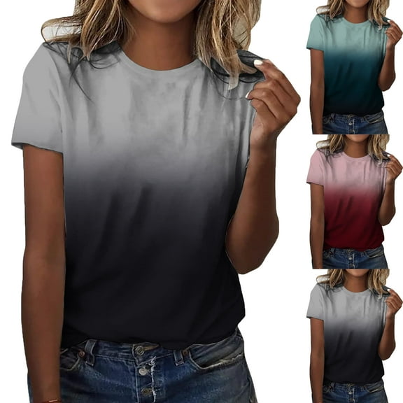 Blouses for Women Casual Fashion Pullover Short Sleeve Round-Neck Blouses Print Womens T-shirt on Gifts Summer Vacation Beach Fashion