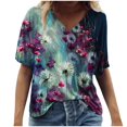 thumbnail image 1 of Jophufed Women Summer Tops Fashion Casual Plus Size Scenic Flowers Printing Round Neck T-Shirt Tops Flash picks, 1 of 3