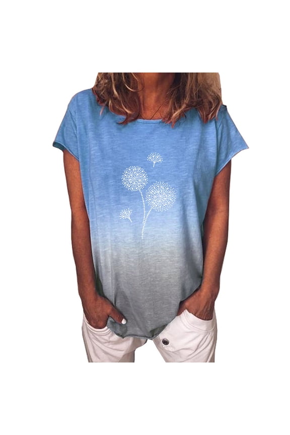 Jophufed Women Summer Tops Fashion Short Sleeve Floral Printed O-Neck Casual Tops T-Shirt Blouse Flash picks