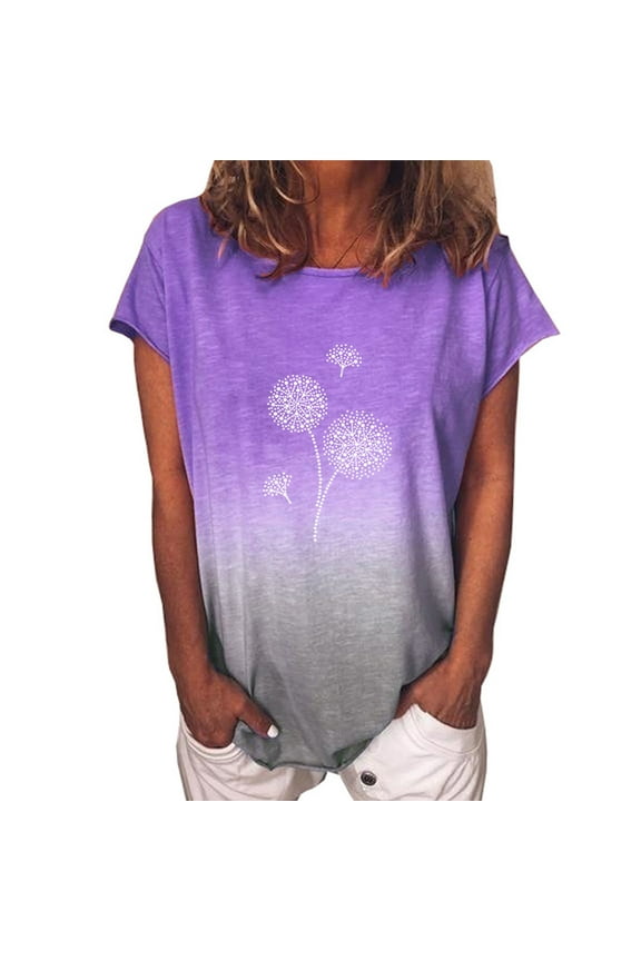 Jophufed Women Summer Tops Fashion Short Sleeve Floral Printed O-Neck Casual Tops T-Shirt Blouse Flash picks