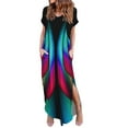 thumbnail image 1 of Jophufed Women's Casual Loose Pocket Maxi Long Dress Short Sleeve Split V Neck Print Beach Summer Dresses for Women 2022, 1 of 6