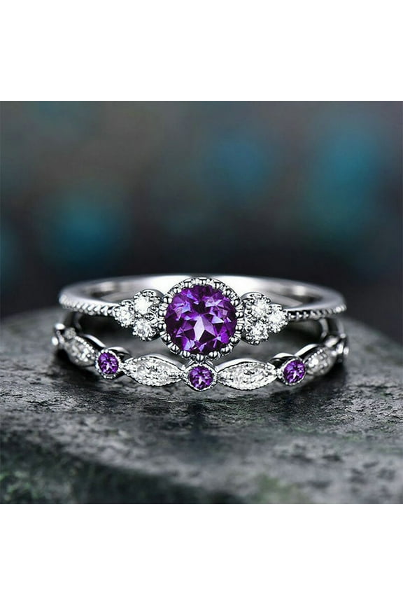 Jophufed Women's Fashion Ring Couple Jewelry 2 Piece Set Size 9 Gifts