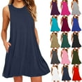 thumbnail image 1 of Egzmbll Summer Casual Dresses for Women Sleeveless Midi Dress Swing Tank Sundress Pleated Tshirt Dress S-2XL, 1 of 9