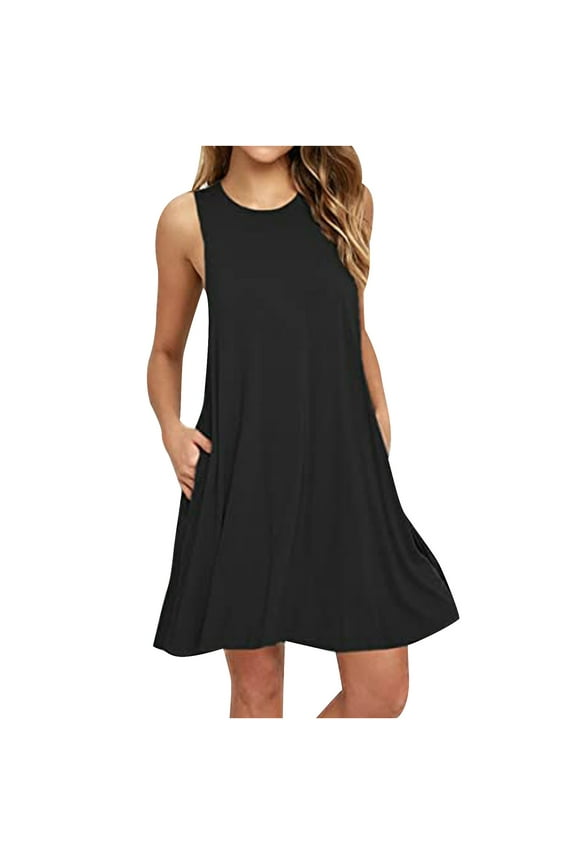 Egzmbll Summer Casual Dresses for Women Sleeveless Midi Dress Swing Tank Sundress Pleated Tshirt Dress S-2XL