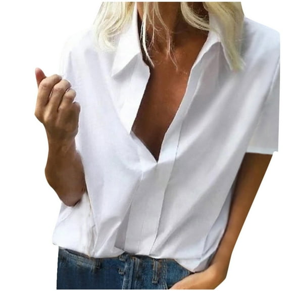 Jophufed Women's Summer Tops Fashi Solid Color Short Sleeve T-Shirt Comfortable Breathable V-Neck Shirt Blouses Gifts