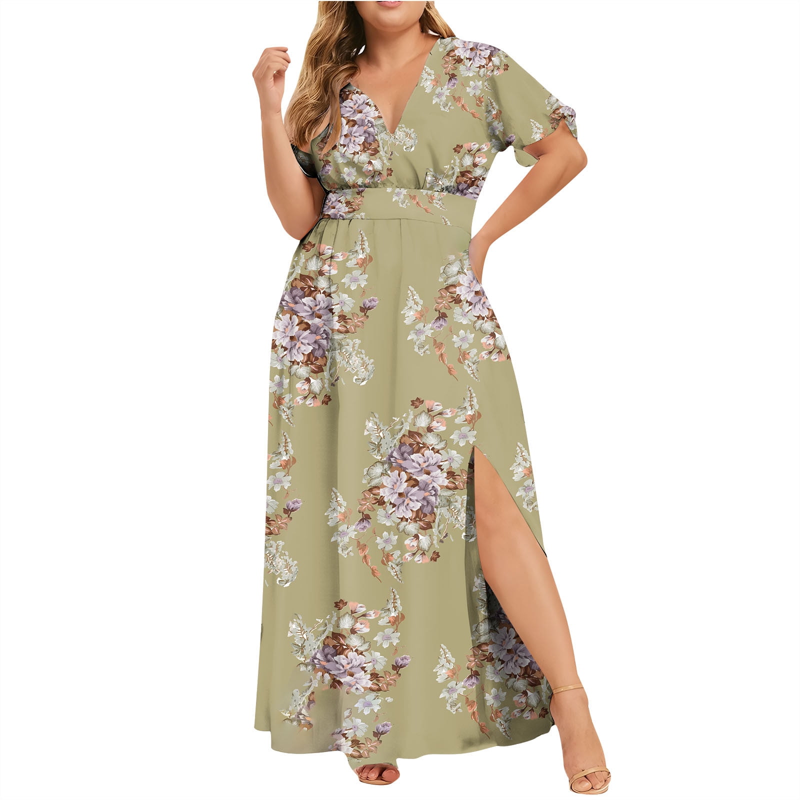Jophufed Womens Plus Size Summer Dresses 2024 Party Boho Print Maxi