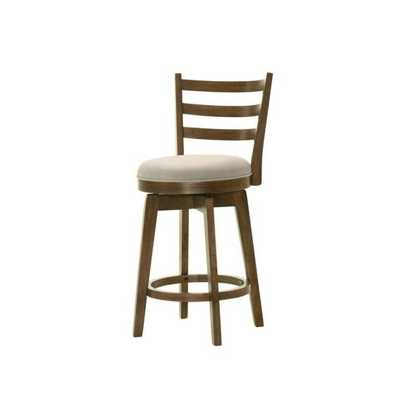 Joplin Walnut Wood Ladder Back Counter Height Swivel Chair with Upholstered Seat