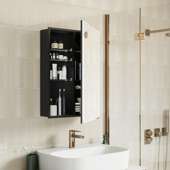 Joqixon Recessed Medicine Cabinet for Bathroom with Mirror: Modern Frameless Wall Mount Mirrored Vanity Chest - 16 x 24 inch Small Storage Cabinet with Adjustable Shelves