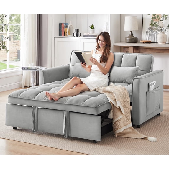 Joqixon 3 in 1 Convertible Velvet Sofa Bed with Pull Out Coach Bed ...