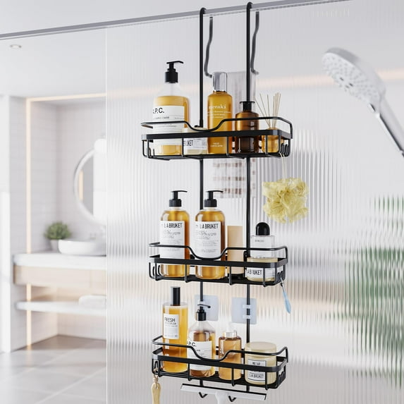 Joqixon Over the Doors Shower Caddy - Hanging Bath Organizer over Door with Hooks for Inside the Shower - Matte Black