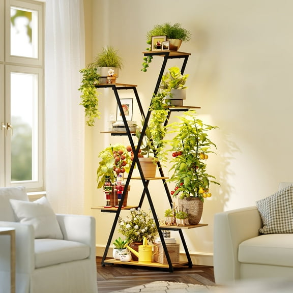 Joqixon Plant Stand with Grow Lights, 8 Tier Tall Large Metal Corner Shelf Rack for Living Room Bedroom Office