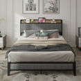 thumbnail image 1 of Joqixon Queen Bed Frame, Queen Size Bed Frame with Charging Station, Upholstered Headboard, Under Bed Storage, 800lbs, Dark Gray, 1 of 15