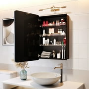 Joqixon Recessed Medicine Cabinets for Bathroom with Mirror: 16x24 Wall Mount Mirrored Vanity Chest, Adjustable Shelves with Guardrails - 16 x 24 inch Small Storage Cabinet