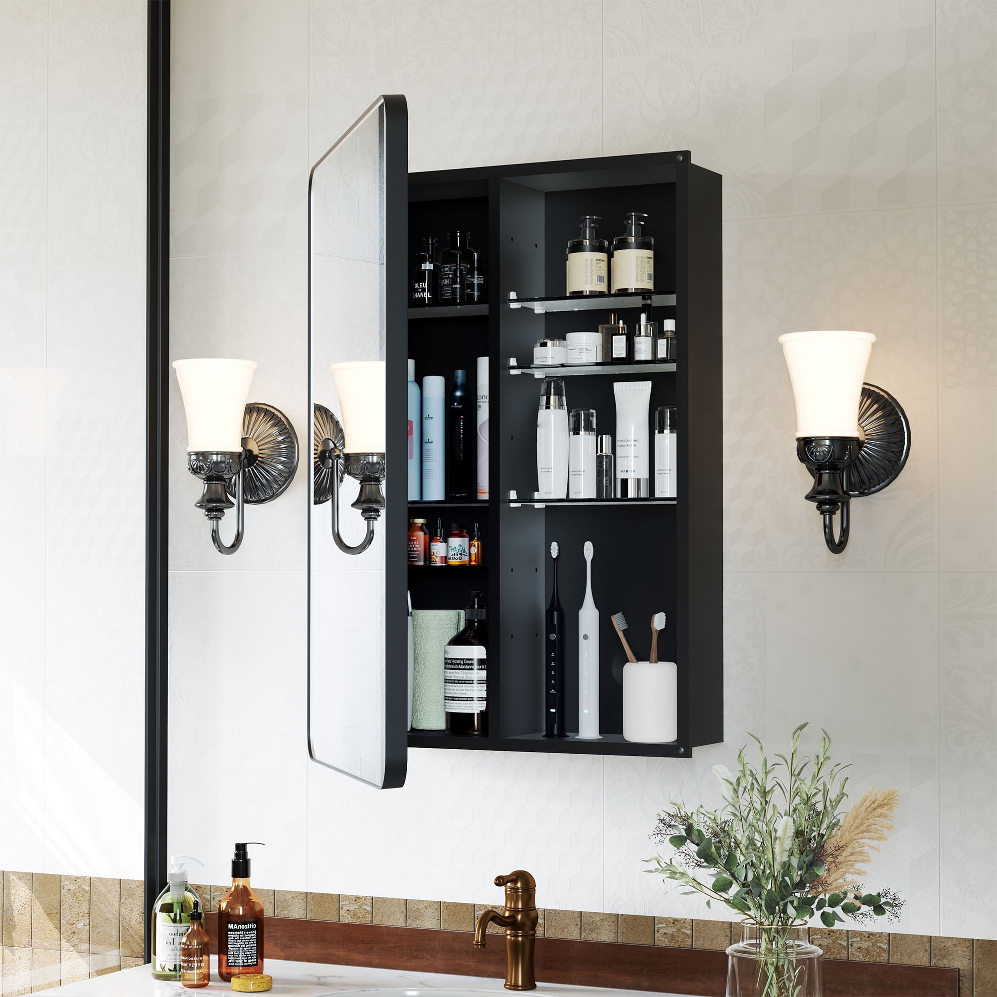 Joqixon Recessed Medicine Cabinets for Bathroom with Mirror: 16x24 Wall Mount Mirrored Vanity Chest - 16 x 24 inch Small Storage Cabinet with Adjustable Shelves