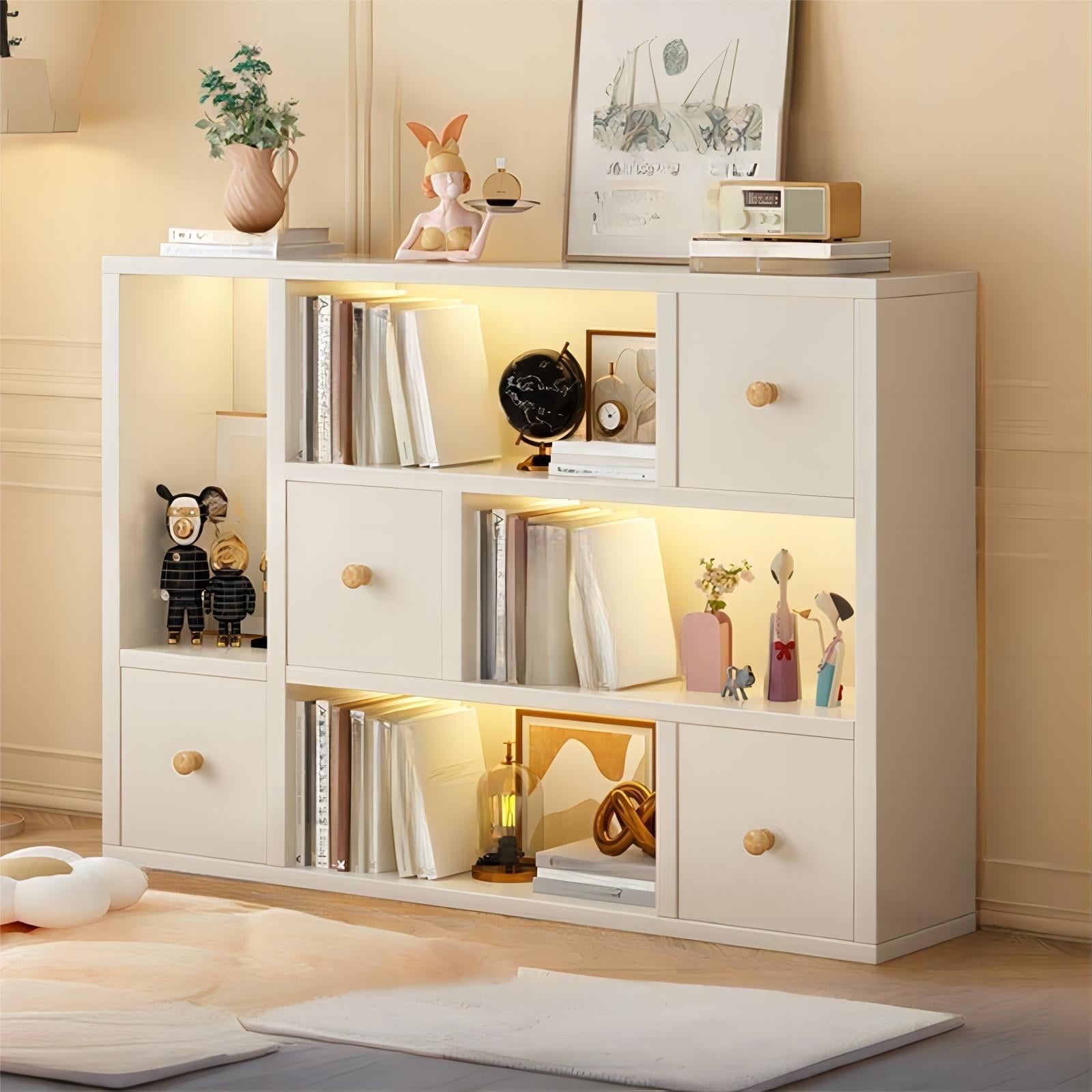 Joqixon White Wood Bookcase, 8 Cube Storage Organizer Bookshelf with 4 Doors,3 Tier Storage Cabinet for Bedroom, Living Room, Office
