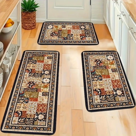 Joqmia Boho Flannel Kitchen Rugs Anti Fatigue Kitchen Mats Cushioned, Non Slip Rubber Kitchen Floor Mats for Standing, Kitchen Sink Rug Waterproof for Kitchen Floor, Office, Laundry