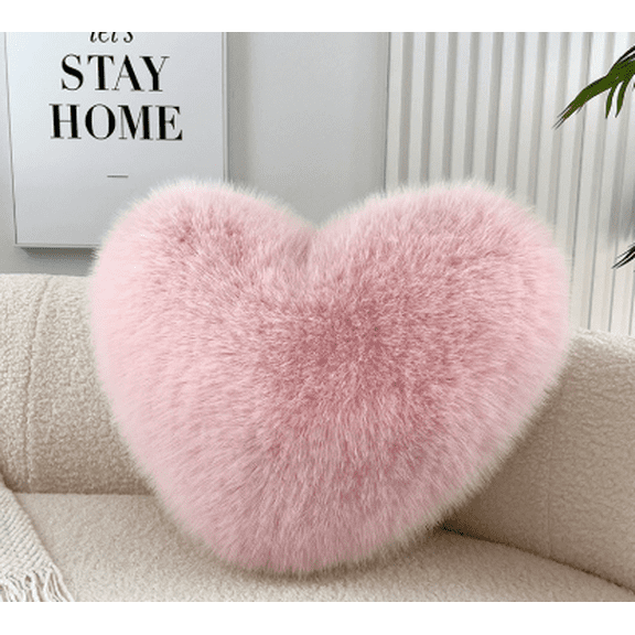 Joqmia Fluffy Heart Shaped Throw Pillow, Ultra Soft Long Faux Fur Decorative Pillow for Sofa Bedroom, Cute Gift for Women Girls Kids, Valentine Christmas Home Decor (Multiple Colors)