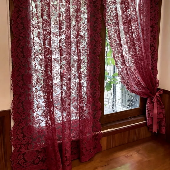 Joqmia Lace Curtains 2 Panels 51" Wide, Embroidered Sheer Window Curtains