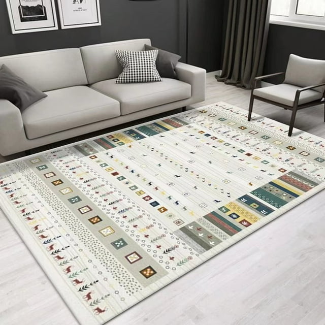 Joqmia Machine Washable Moroccan style Rug for Bedroom Under Dining Table - Non-Slip Neutral Morden Indoor Floor Rug Carpet for Home Office Decor