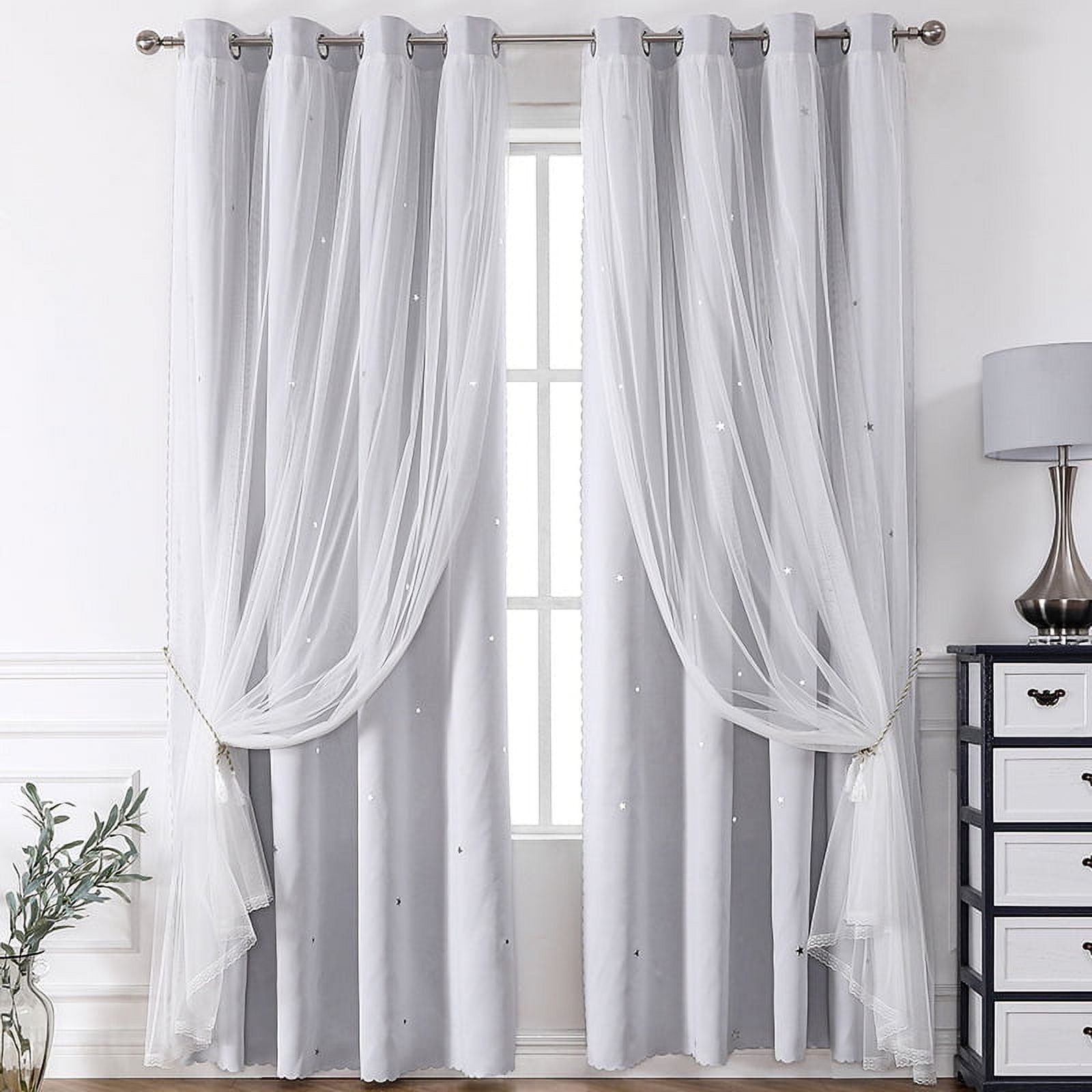 Joqmia Star Cutout Kids Window Blackout Curtains for Girl Bedroom Window Room Darkening Curtains ...