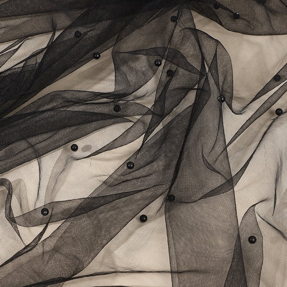 Joqmia Table Runner Wedding Veil Beaded Pearl Lace Fabrics Soft Tulle Tablecloth with Big and Small Pearls Draping Fabric for Wedding Ceremony Banquet Bridal Party Home Decorations Outdoor Decor