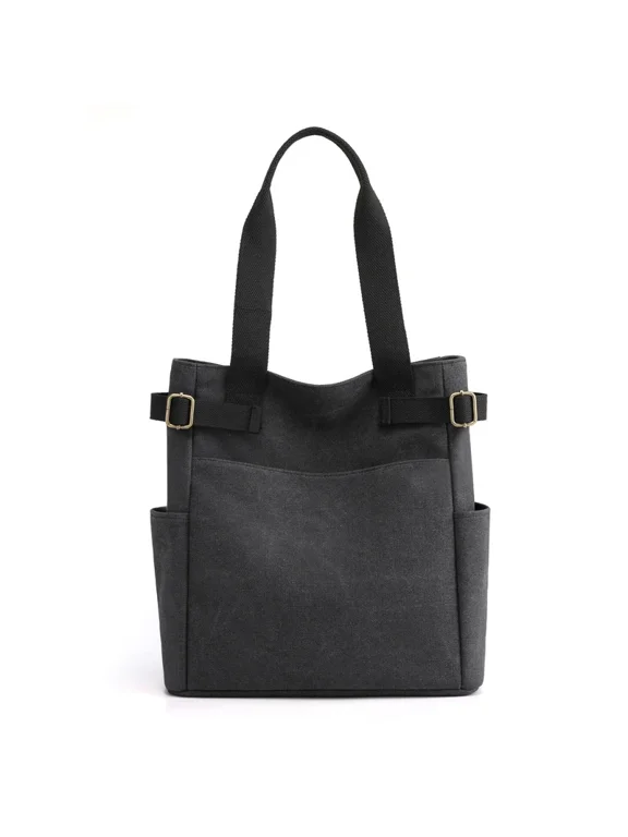 Women's Large Canvas Tote Bag with Pockets - Lightweight Reusable Work/School/Shoulder Bag