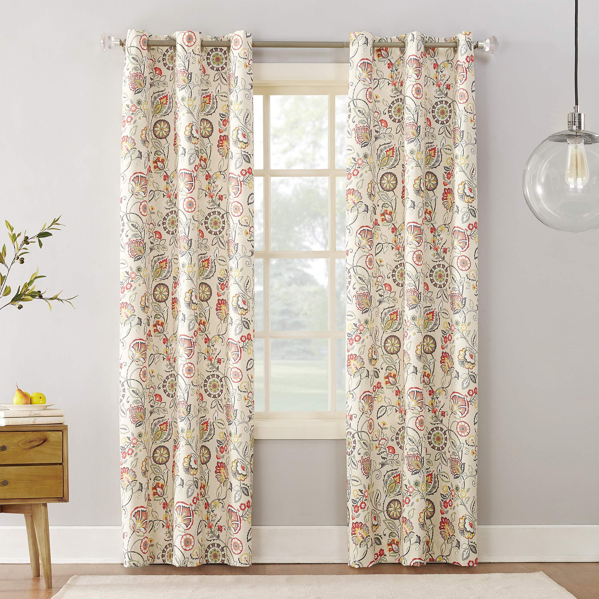 Linen Floral Room Darkening Grommet Curtain Panel, 40x84