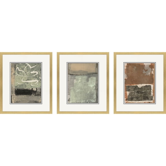 Jorcol Textural Echo II Framed Wall Art, 21x25 in, Set of 3, Flat profile in burnished gold Frame