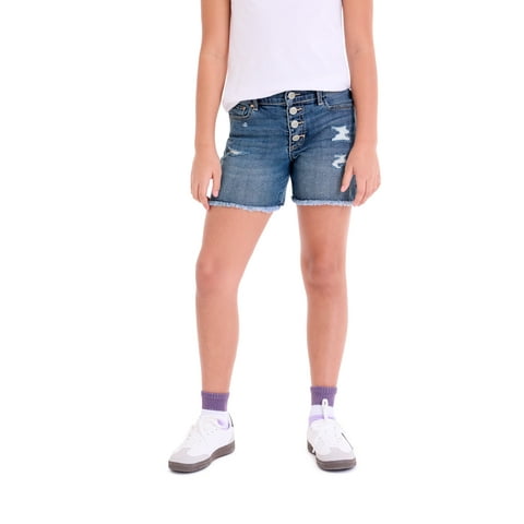 Girls Exposed Button Midi Short, Sizes 5-18