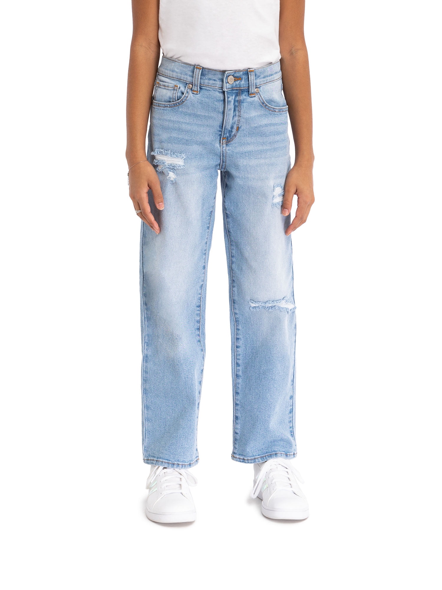 【WONDER WONDER】Dogeln back banding thin wide denim pants Wonder Nation Girl's Skinny Mid Rise Jeans, Sizes 4-18