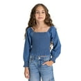 thumbnail image 1 of Jordache Girls Smocked Denim Top, Sizes 4-18, 1 of 5