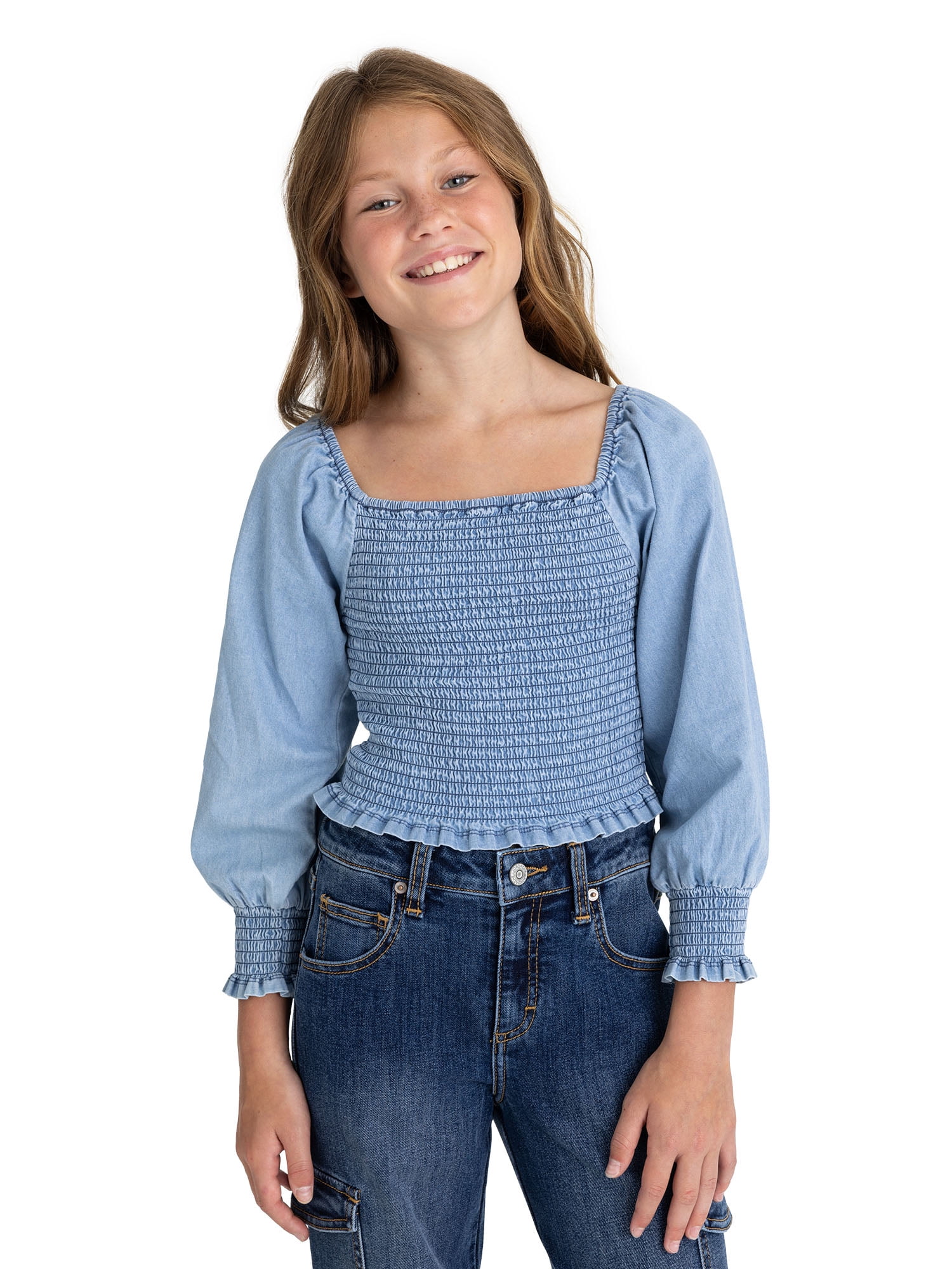 Jordache Girls Smocked Denim Top, Sizes 4-18