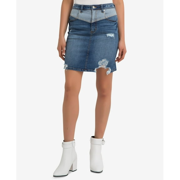 Jordache Sloane Ripped Denim Skirt Navy 28