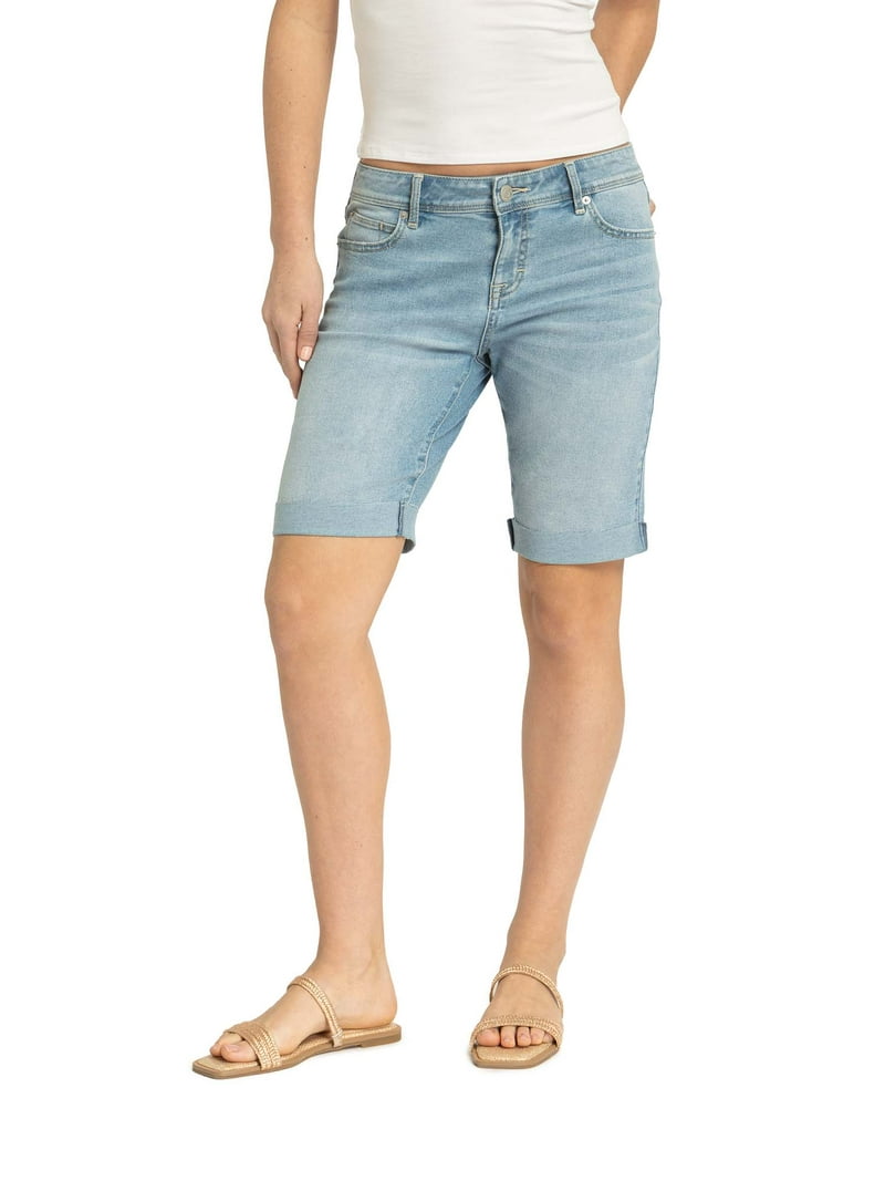 Jordache Women's High Rise Bermuda Shorts, Relaxed Fit, Stretch