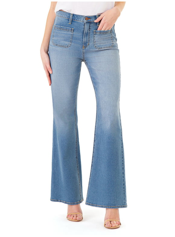 Jordache Women’s High Rise Patch Pocket Flare Jeans